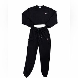Champion Reverse Weave Black Joggers and Cropped Sweatshirt Set